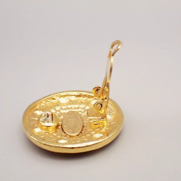 CHANEL CC Round Button Earrings 95P Clip-On Gold-Plated France Vintage 87RK786 - Picture 6 of 8